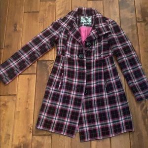 Women’s pink black and white pea coat